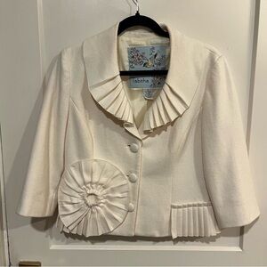 Anthropologie Tabitha Cream Pleated Cropped Blazer 8